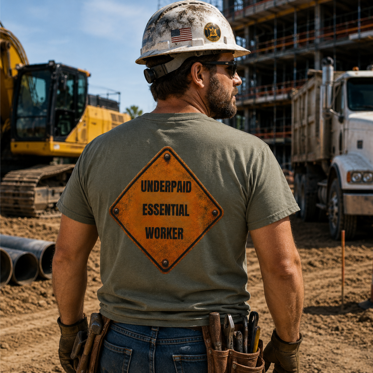 Underpaid Essential Worker T-Shirt | Funny Blue-Collar Construction & Utility Worker Tee