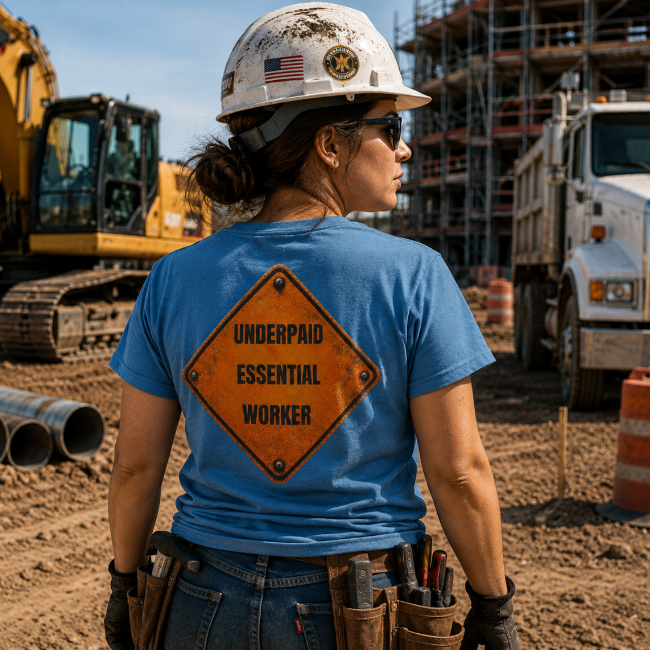 Underpaid Essential Worker T-Shirt | Funny Blue-Collar Construction & Utility Worker Tee