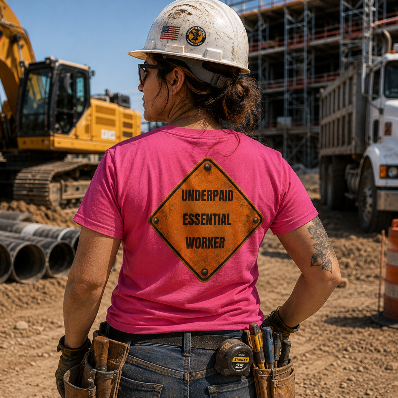 Underpaid Essential Worker T-Shirt | Funny Blue-Collar Construction & Utility Worker Tee