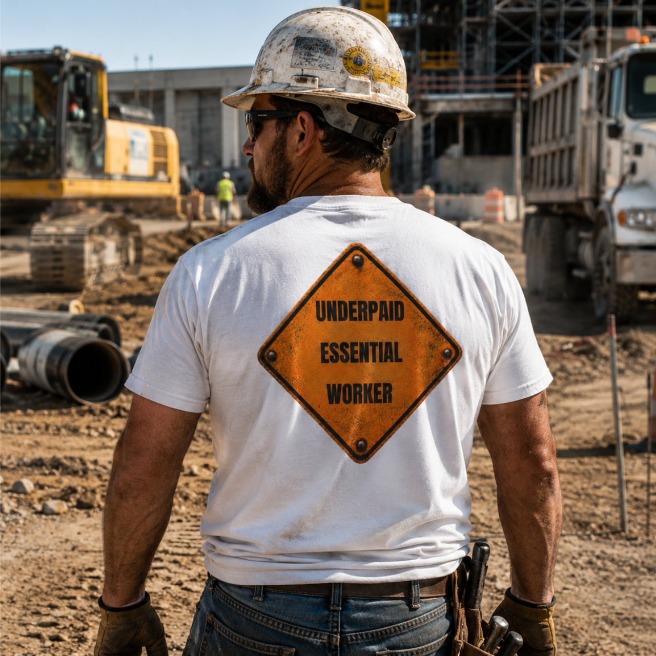 Underpaid Essential Worker T-Shirt | Funny Blue-Collar Construction & Utility Worker Tee