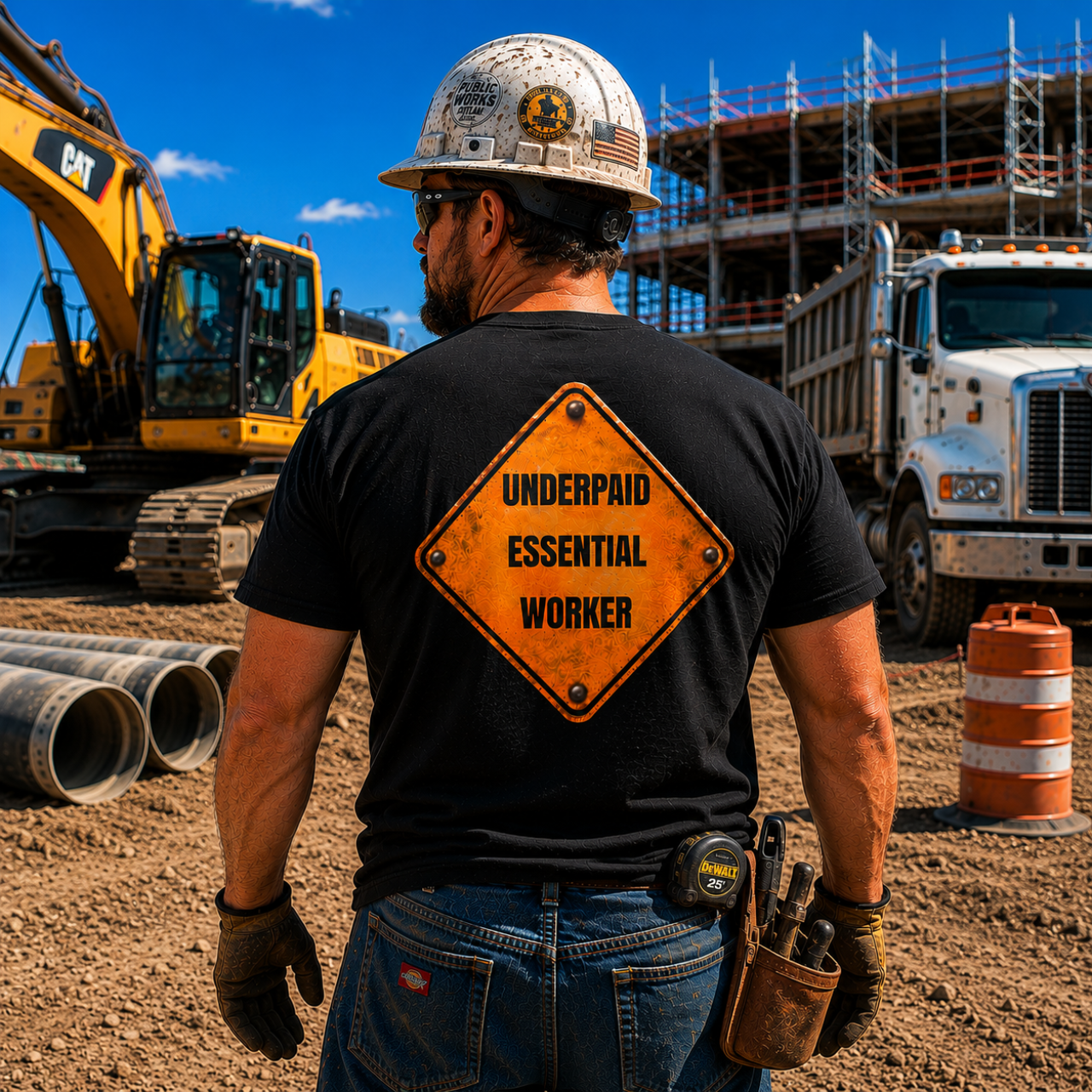 Underpaid Essential Worker T-Shirt | Funny Blue-Collar Construction & Utility Worker Tee