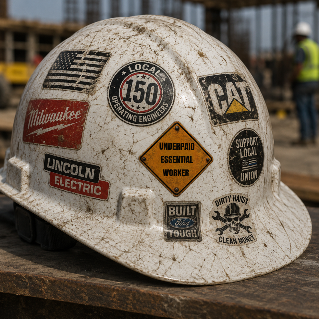 Underpaid Essential Worker Hard Hat Sticker | Die-Cut DTF Vinyl Decal