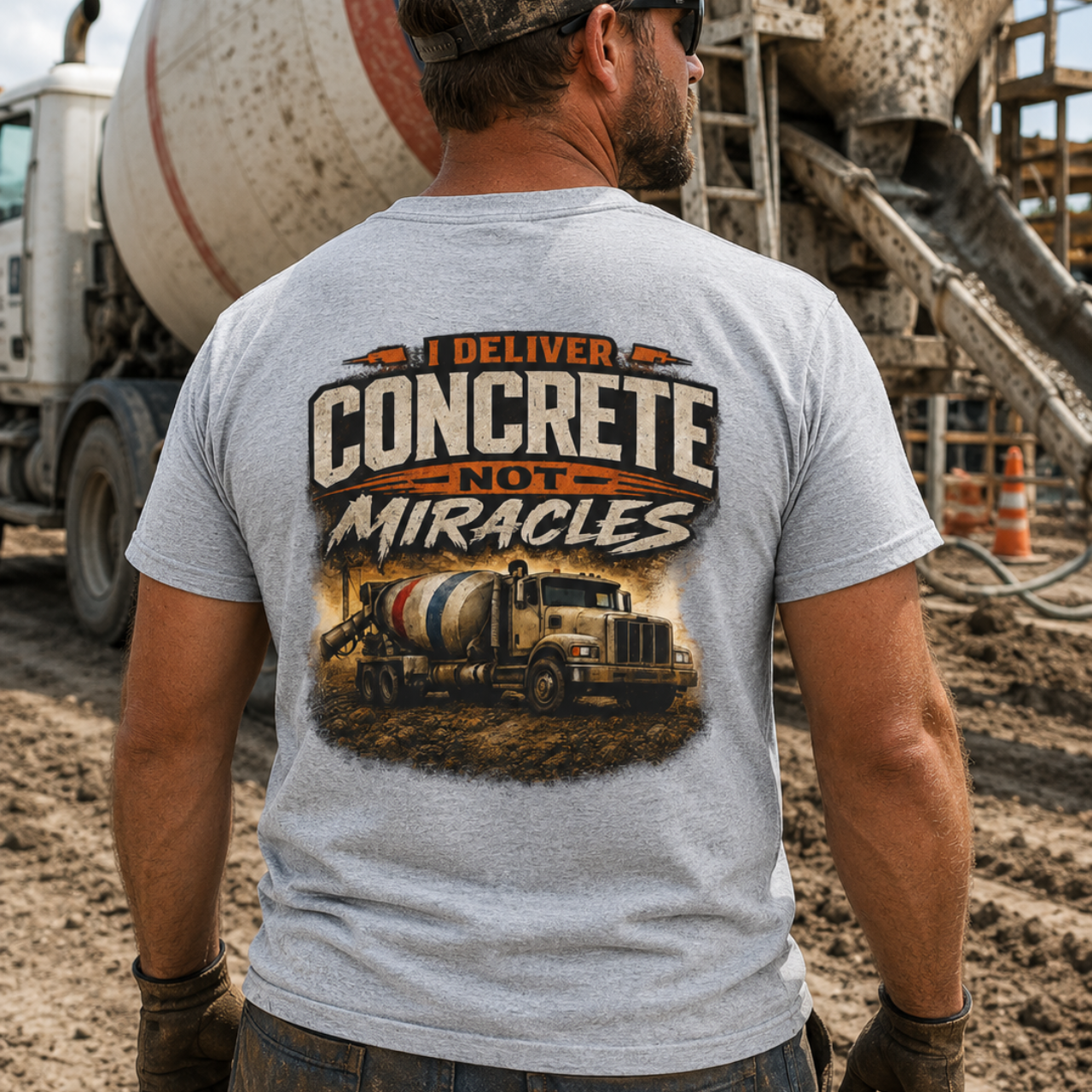 I Deliver Concrete Not Miracles T-Shirt | Funny Concrete Driver Shirt | Ready Mix Truck Driver Tee