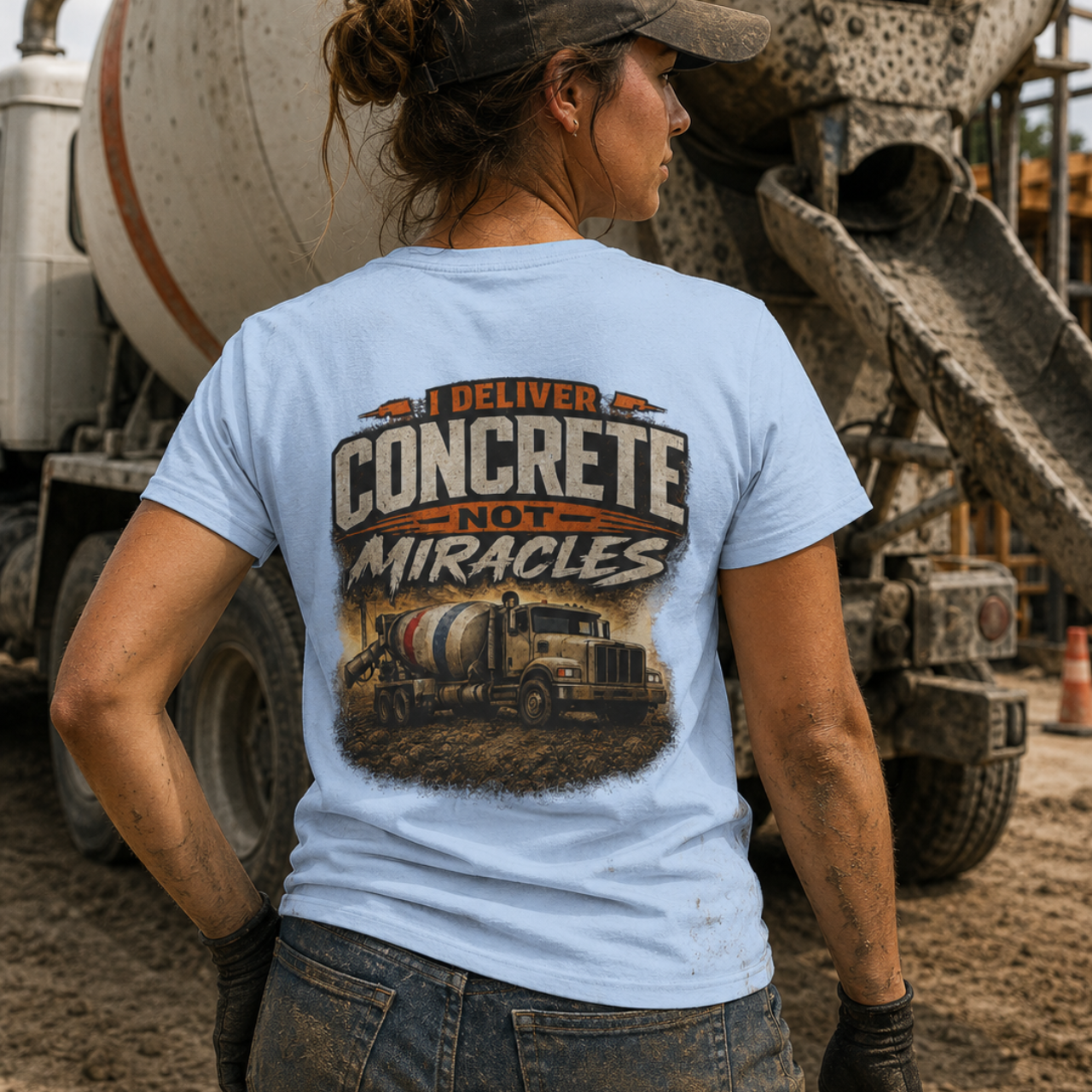 I Deliver Concrete Not Miracles T-Shirt | Funny Concrete Driver Shirt | Ready Mix Truck Driver Tee