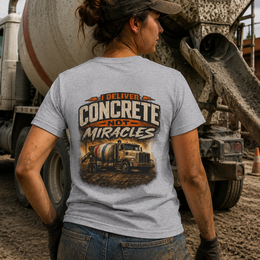 I Deliver Concrete Not Miracles T-Shirt | Funny Concrete Driver Shirt | Ready Mix Truck Driver Tee